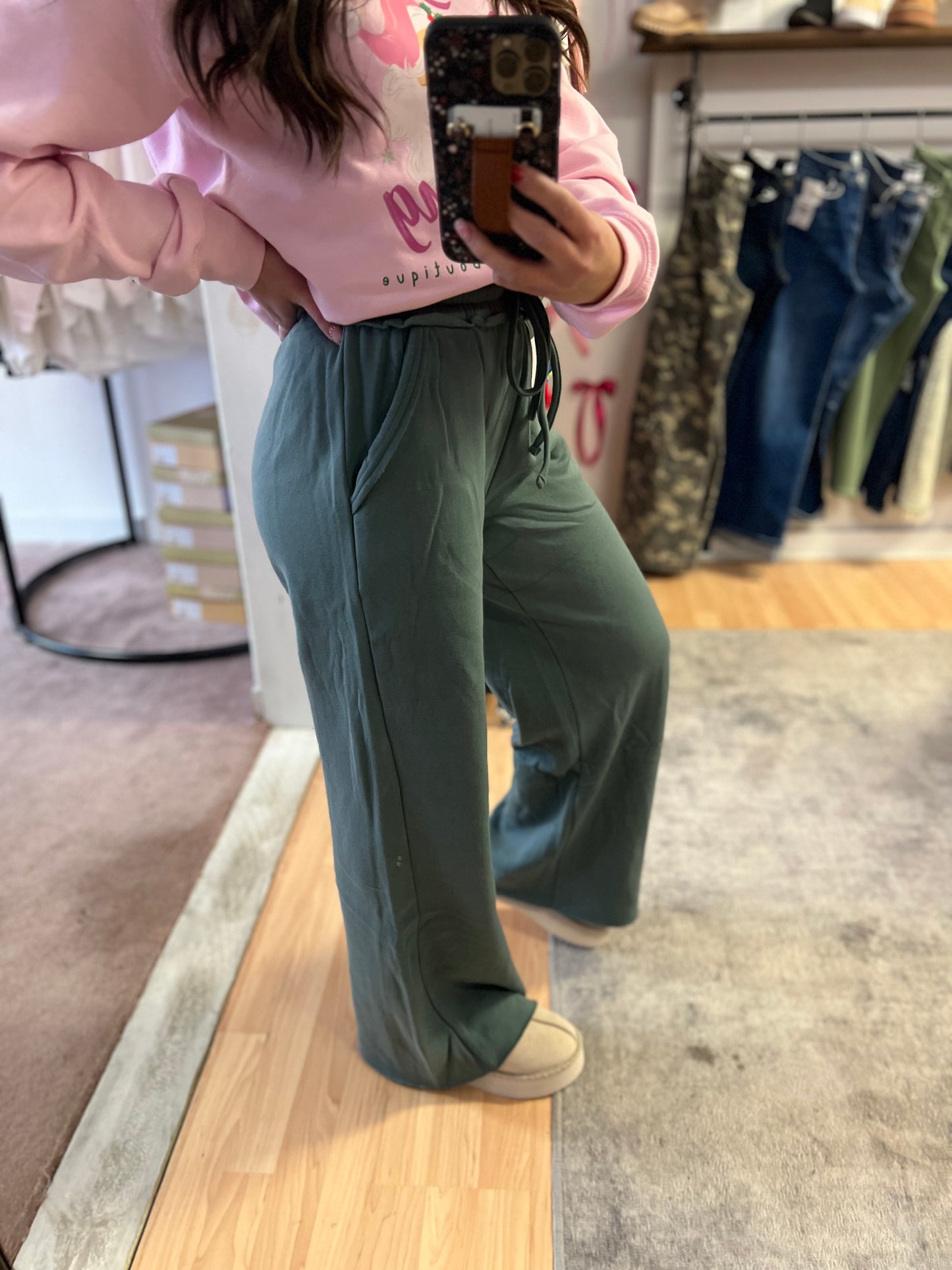 Fleece Wide Leg Pants, Ash Jade