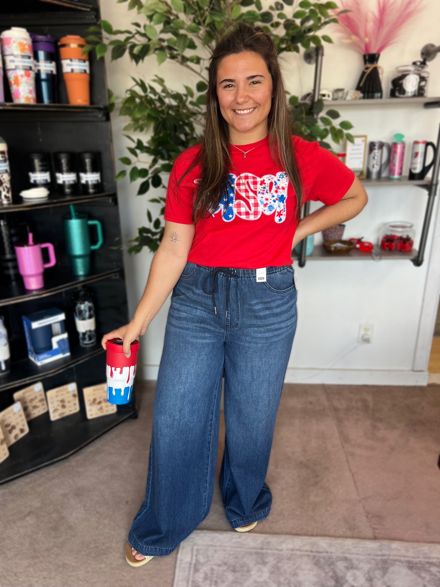 USA Gingham Bow Tee, Red