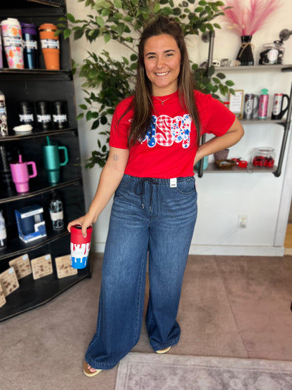 USA Gingham Bow Tee, Red