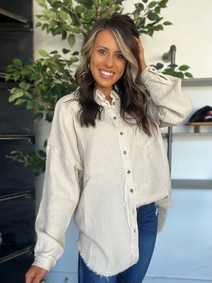 Fancy Like Button Up, Sand Beige