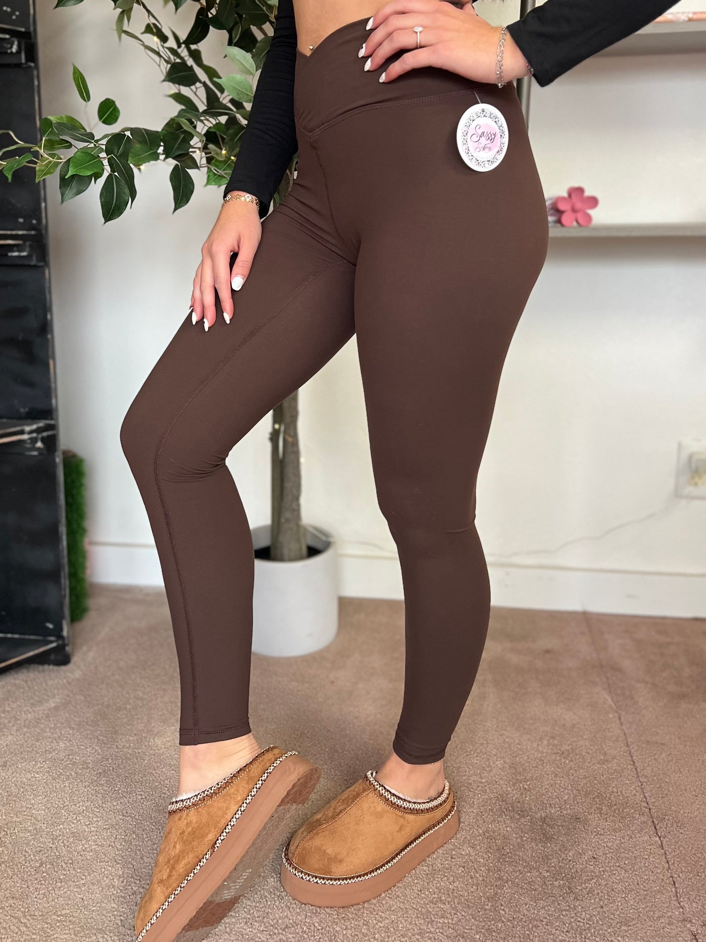 V Waist Leggings, Espresso