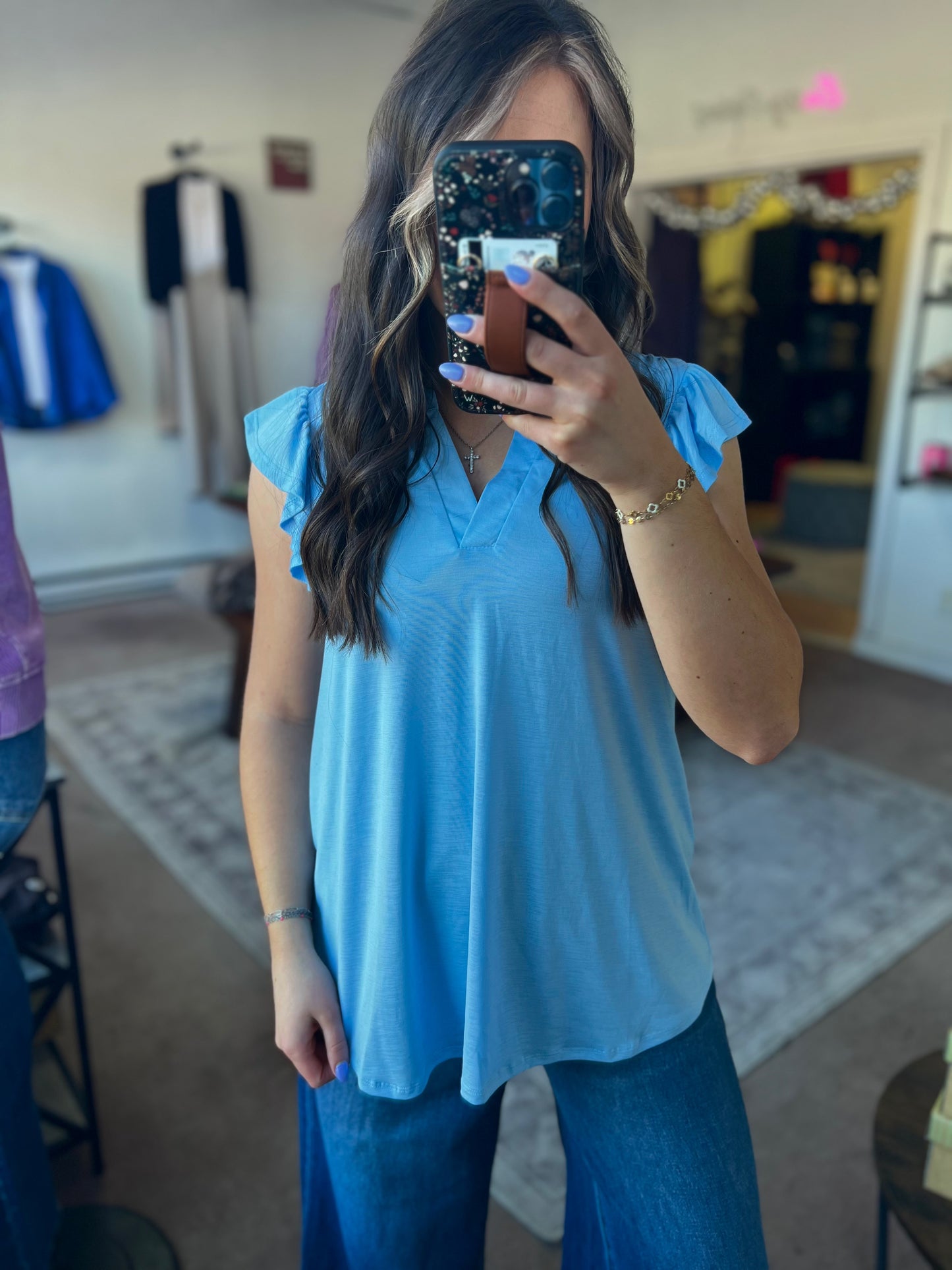 Lizzy Flutter Sleeve Top, Blue