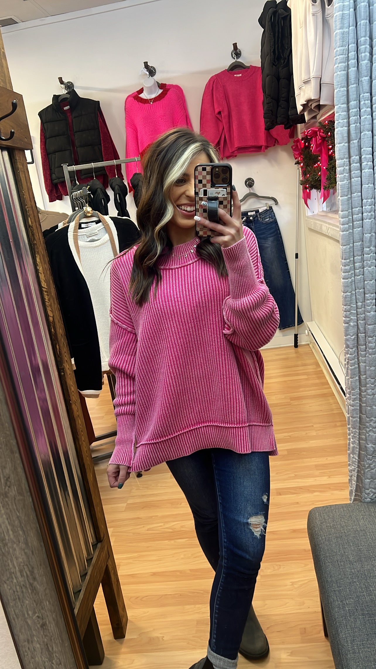 Oversized Side Slit Sweater, Washed Pink