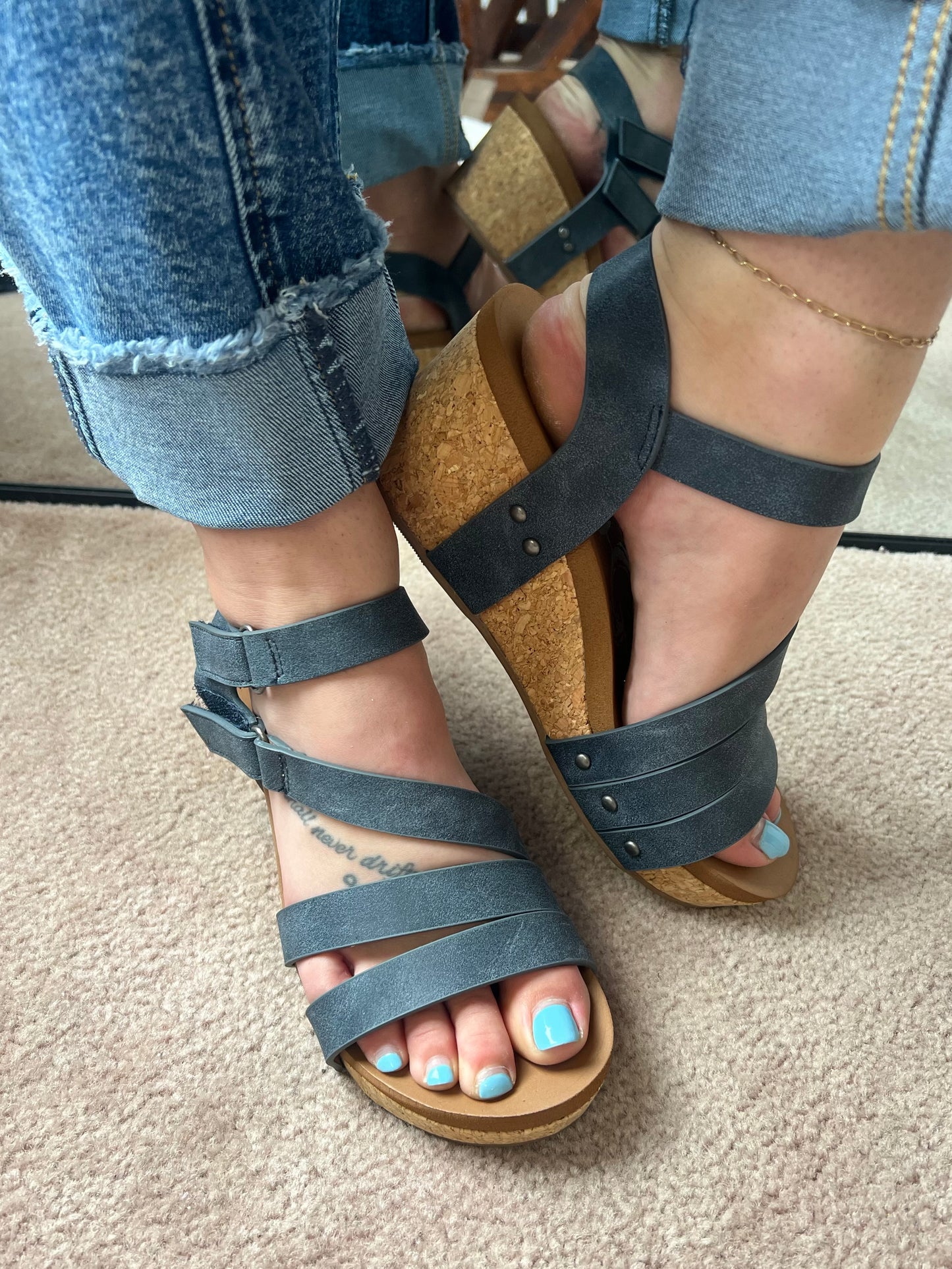 Harriett Strappy Wedge, Navy
