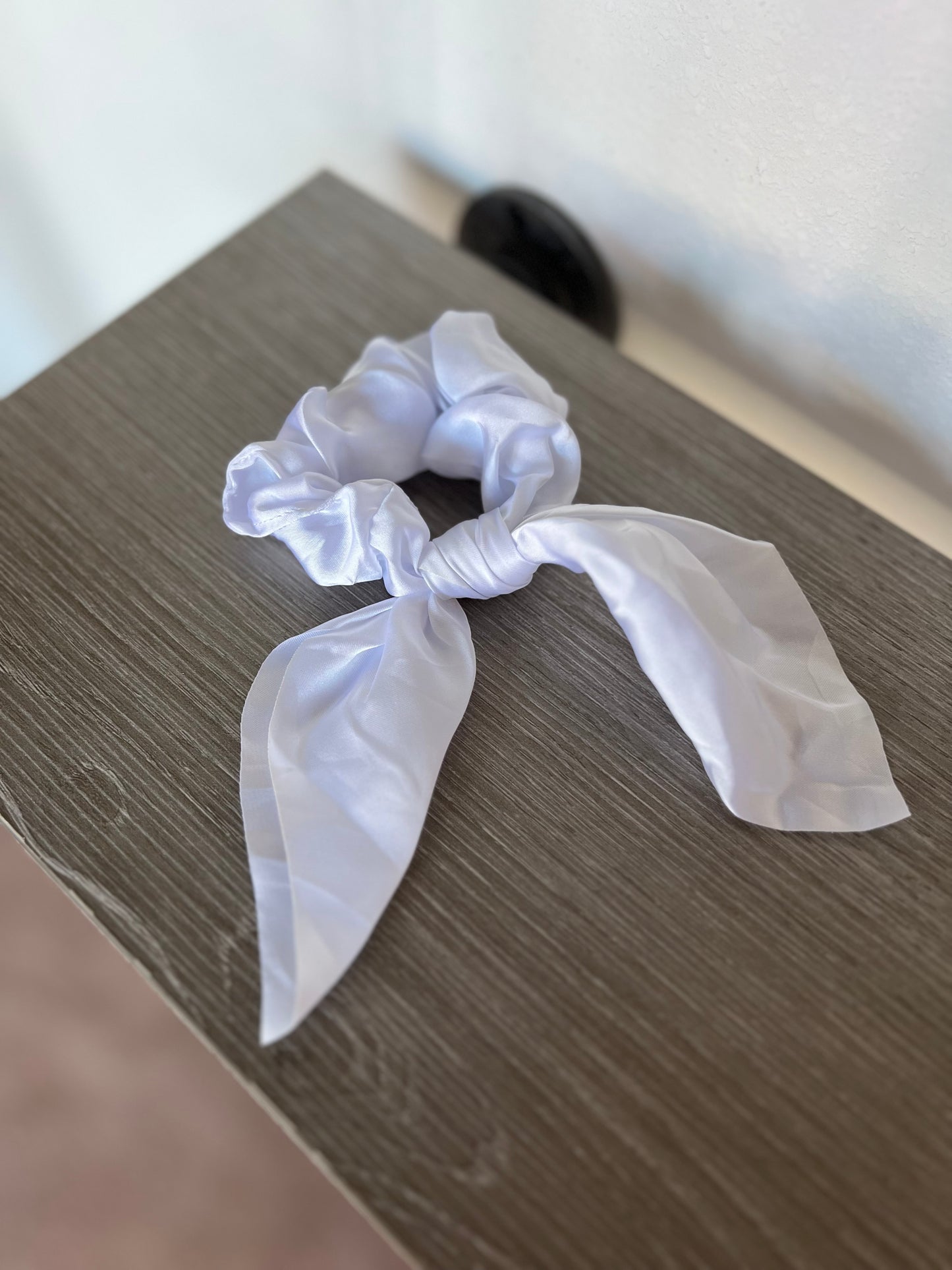 Satin Bow Scrunchie, White