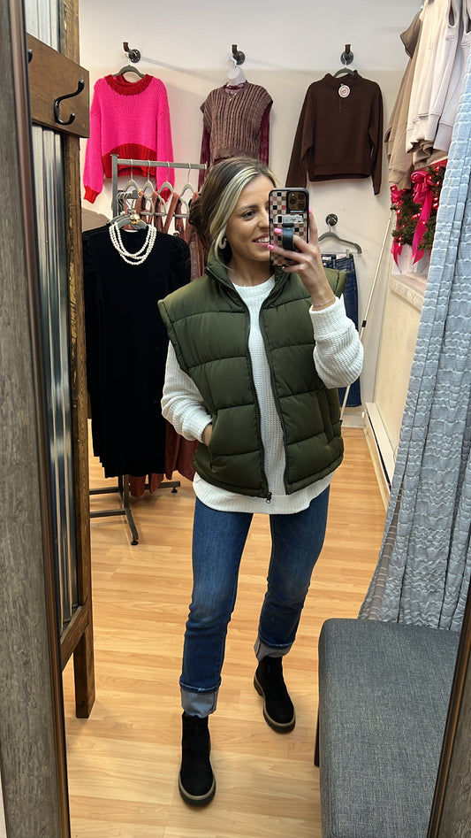 Oversized Puffer Vest, Olive