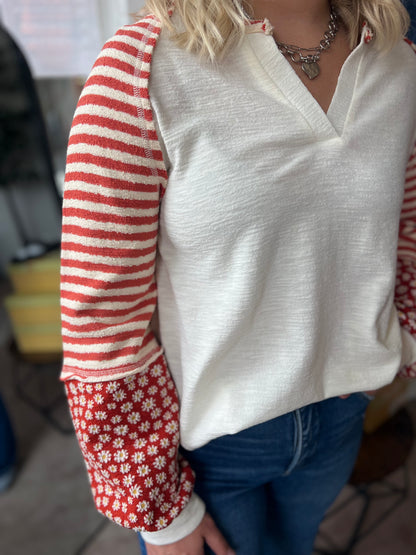Oversized Floral Knit Top, Cream
