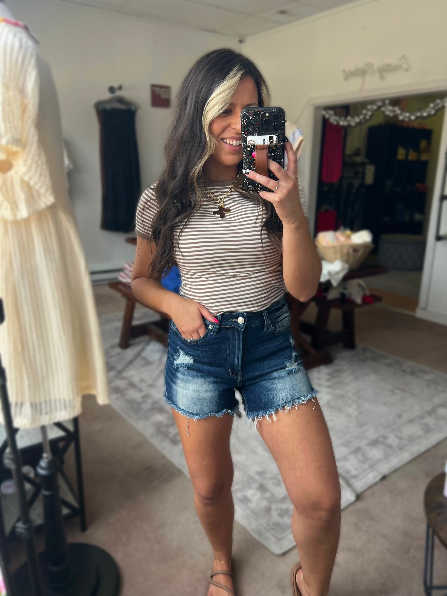 Striped Tee, Cream Mocha
