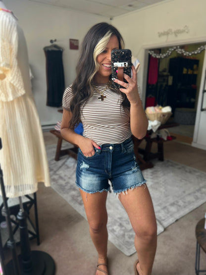 Striped Tee, Cream Mocha