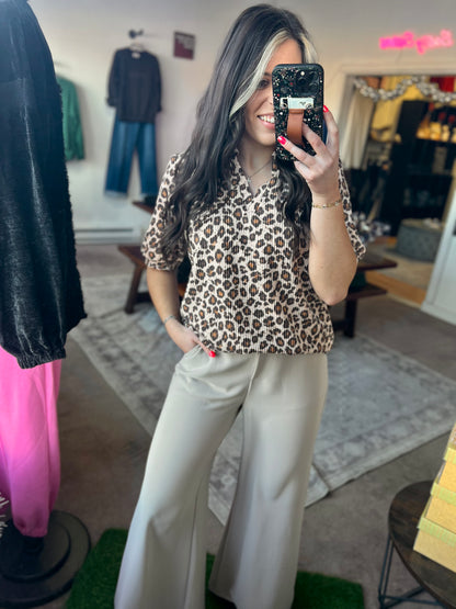 Puff Sleeve V Neck Leopard Top
