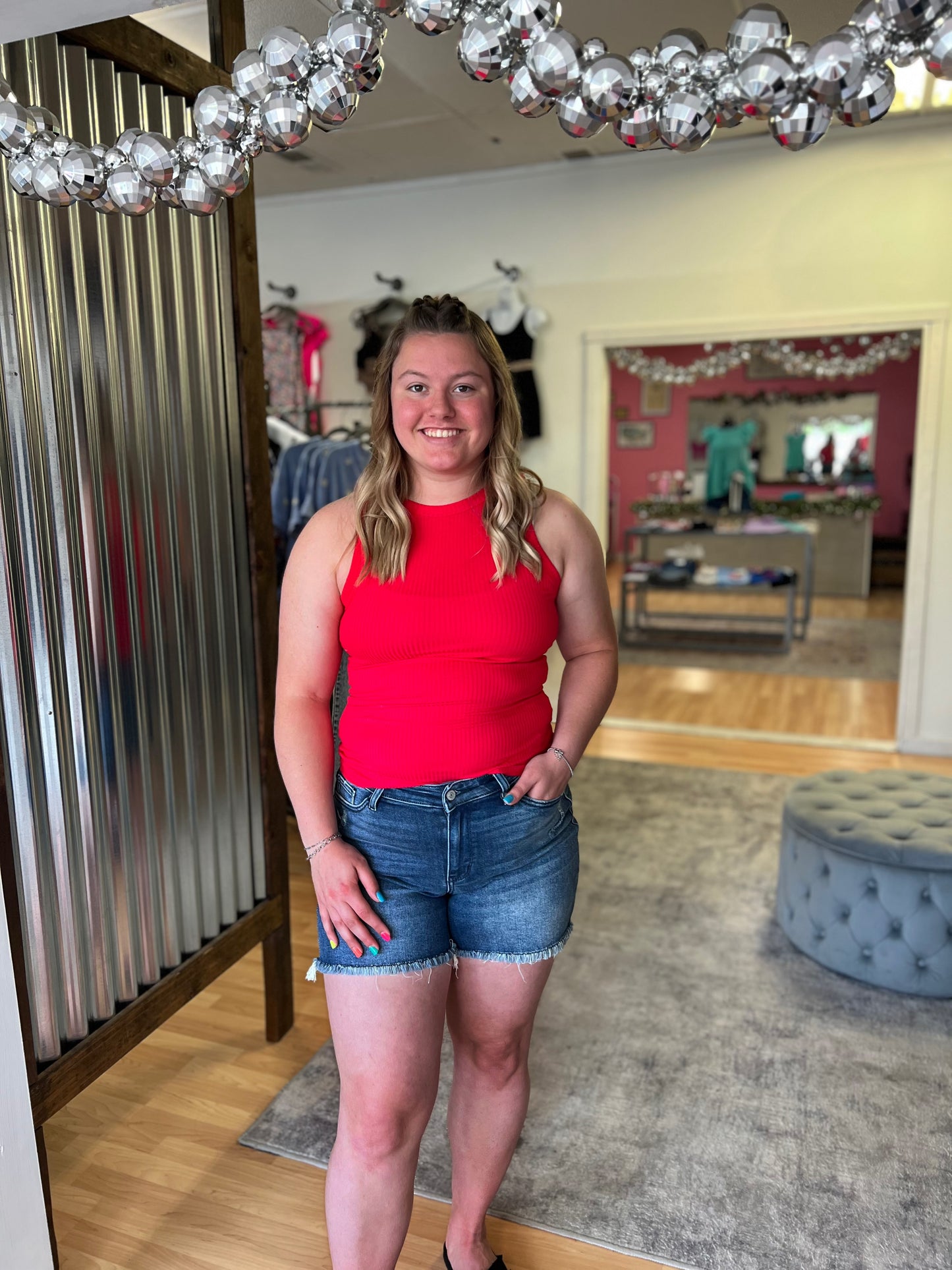 Ribbed Fitted Tank, Ruby Red