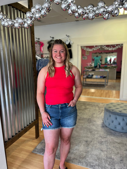 Ribbed Fitted Tank, Ruby Red