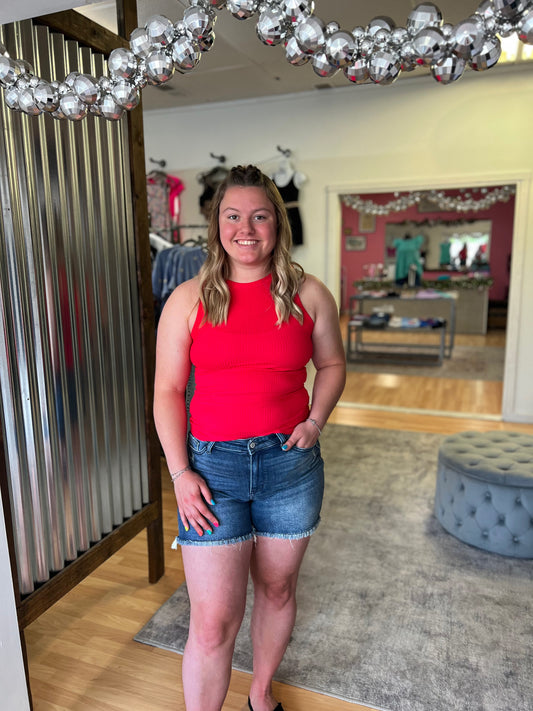 Ribbed Fitted Tank, Ruby Red