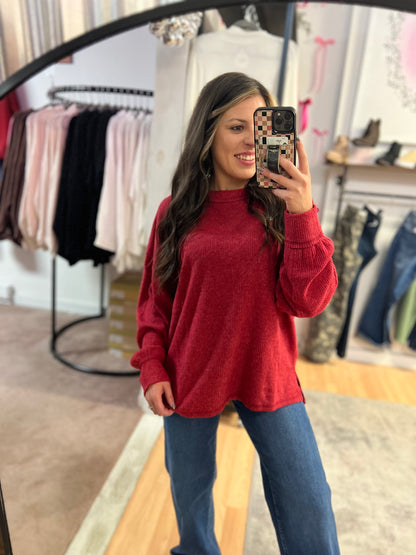 Ribbed Hacci Drop Shoulder, Dk Red