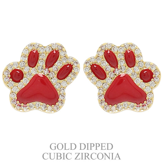 Paw Stud Earrings : Red