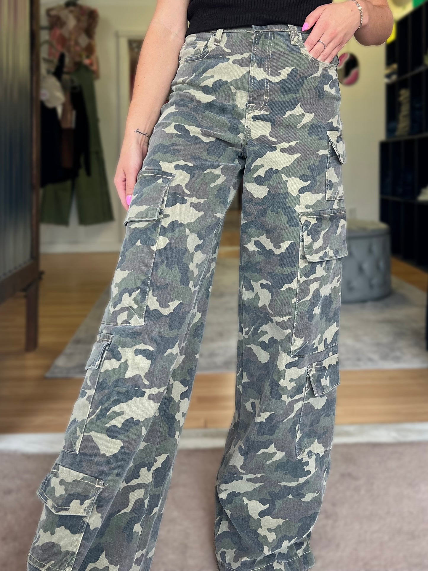Nori Camo High Rise Cargo Pants, HIDDEN