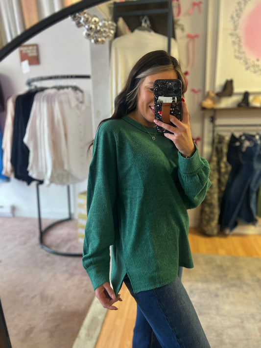 Ribbed Hacci Drop Shoulder, Dk Green
