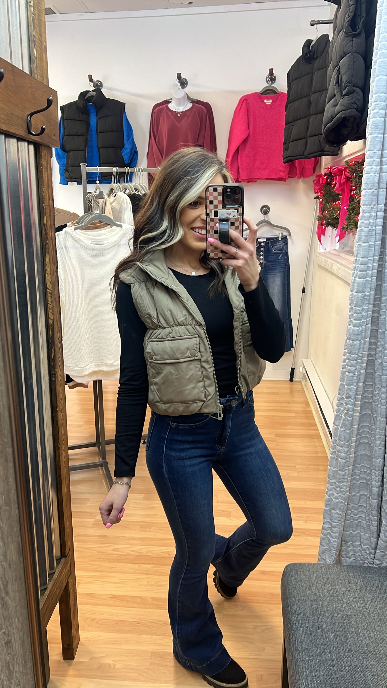 Cropped Cargo Puffer Vest, Light Mocha