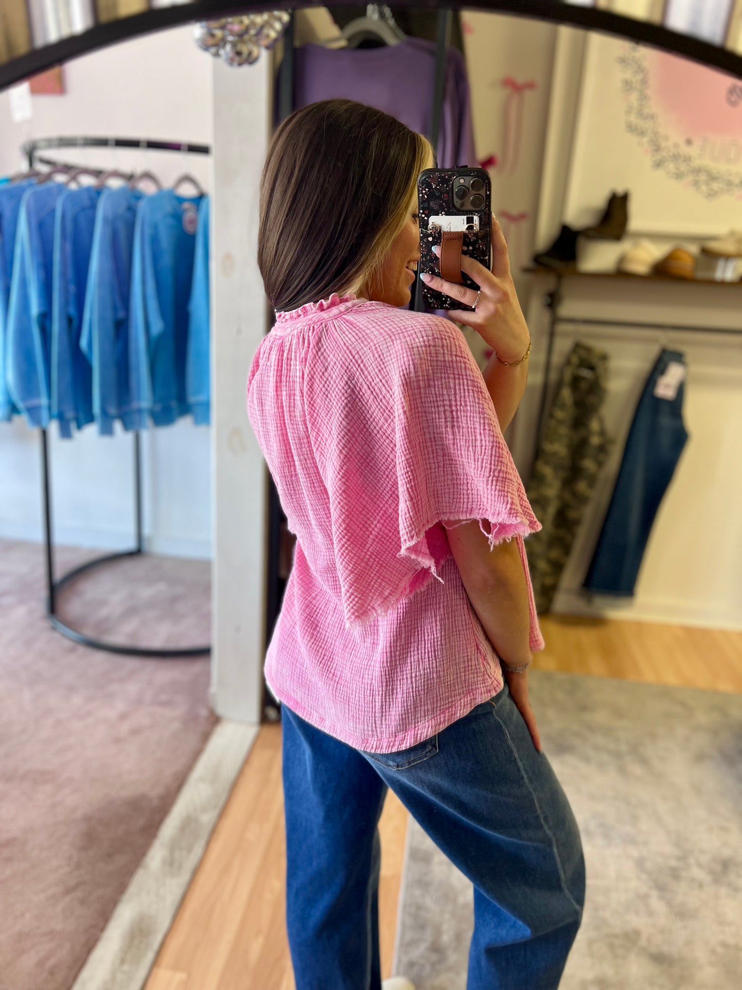 Mineral Wash Gauze Blouse, Pink