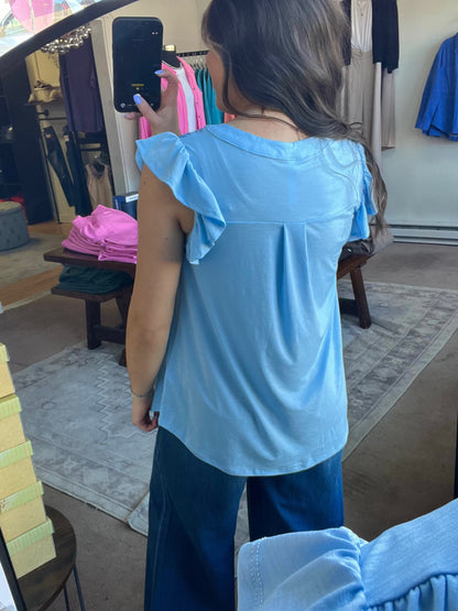 Lizzy Flutter Sleeve Top, Blue