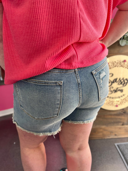 JB HIGH WAIST FLY VINTAGE WASH STITCH SHORTS