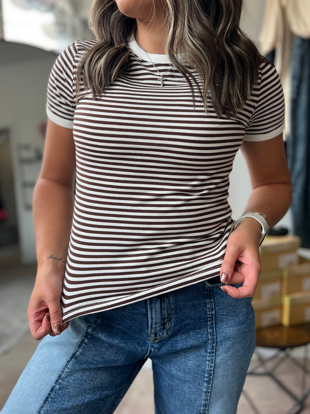 Striped Tee, Chocolate