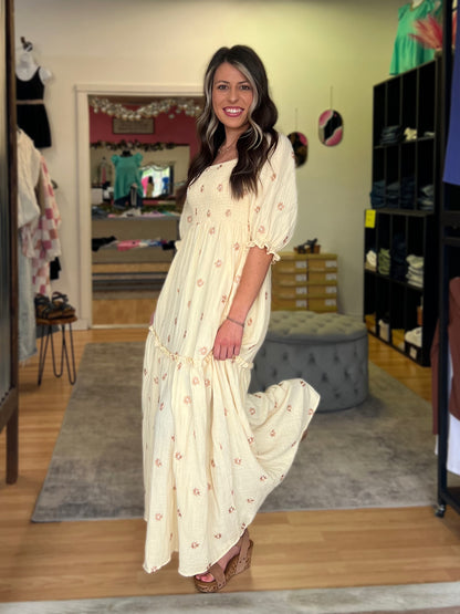 Dahlia Embroidered Maxi Dress, Beige