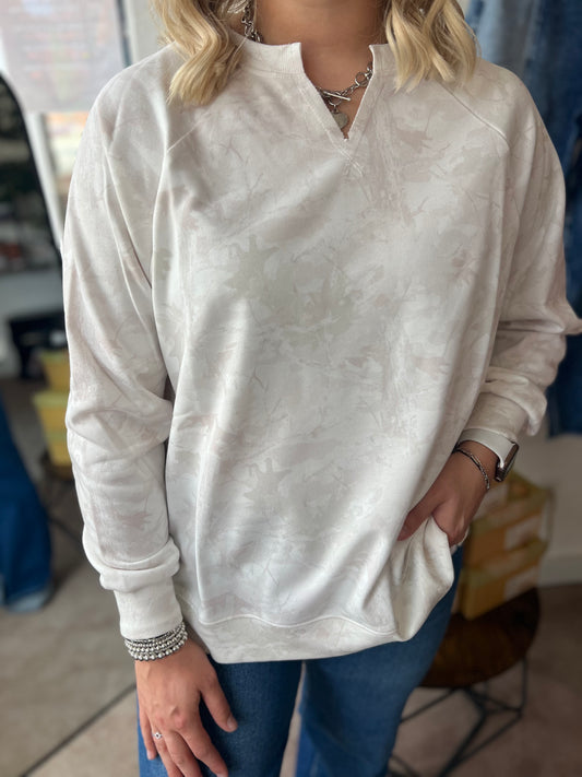 French Terry Pullover, White Camo