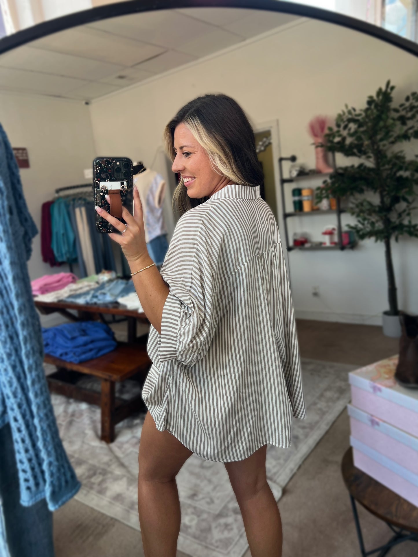 Oversized Stripe Button Up, Mocha