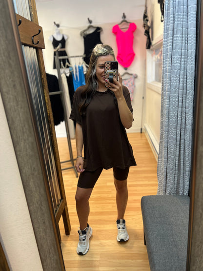 Oversized Biker Short Set, Coffee