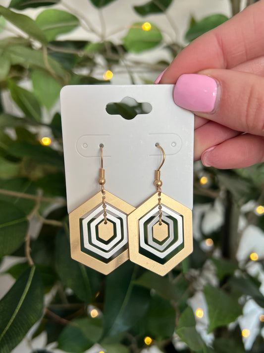 Two-tone Hexagon Earrings