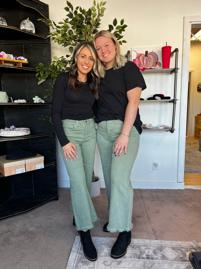 Olive Tummy Control Wide Leg Crop, RISEN