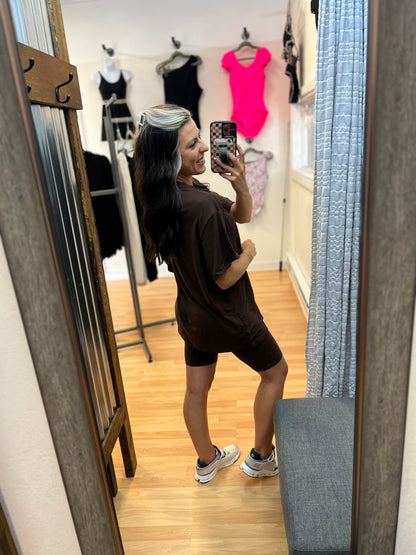 Oversized Biker Short Set, Coffee