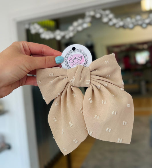 Ditsy Bow Clip, Tan