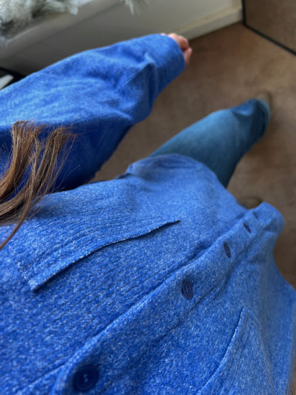 Oversized Button Down Jacket, Blue