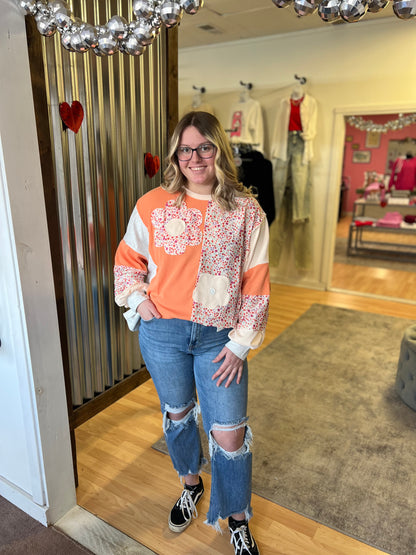 Flower Patchwork Color Block Top