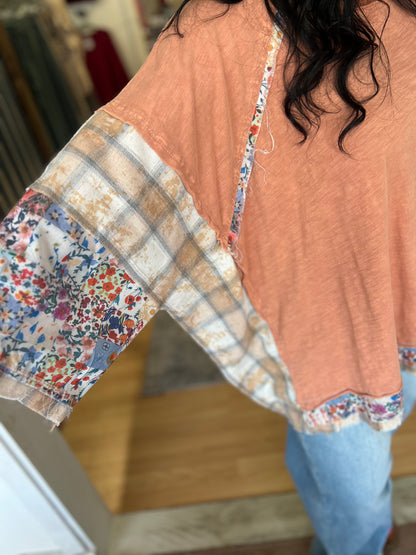 Peach Multi Print Oversized Top