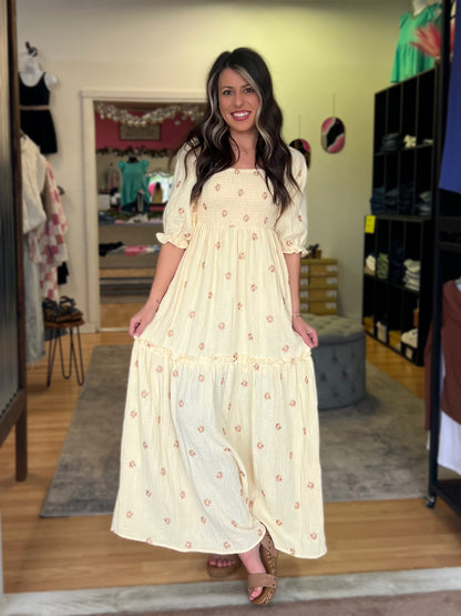 Dahlia Embroidered Maxi Dress, Beige