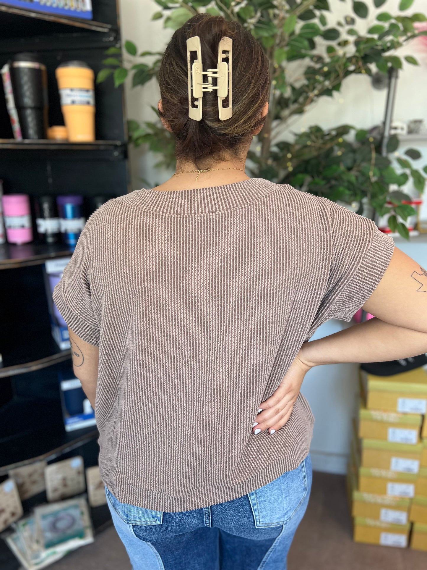Raised Rib Cap Sleeve, Mocha