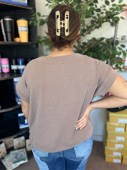 Raised Rib Cap Sleeve, Mocha