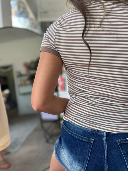 Striped Tee, Cream Mocha