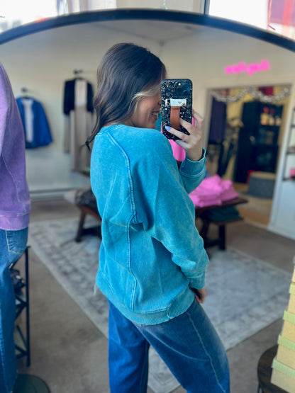 Acid Washed Fleece Sweatshirt, Blue