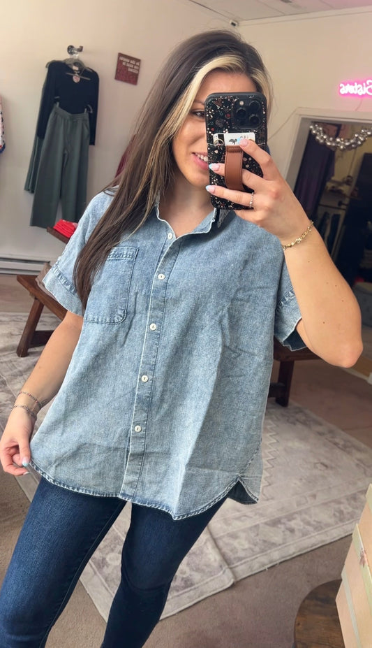 Short Sleeve Chambray Top