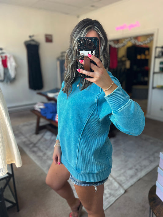 Acid Washed Fleece Sweatshirt, Blue