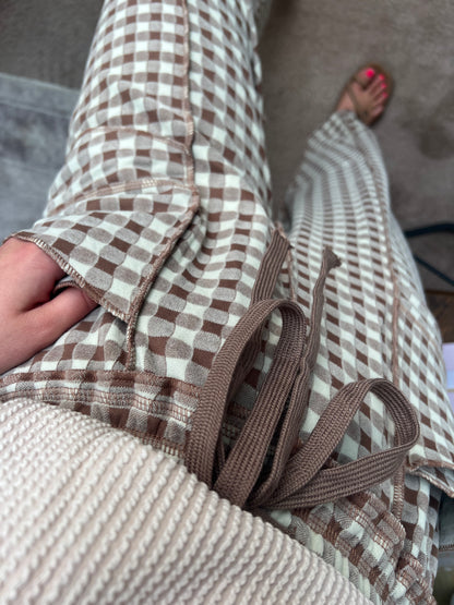 Soft Checker Barrel Pants, Mocha