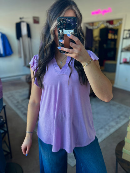 Lizzy Flutter Sleeve Top, Lavender