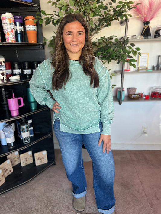 Hi-Low Acid Wash Sweatshirt