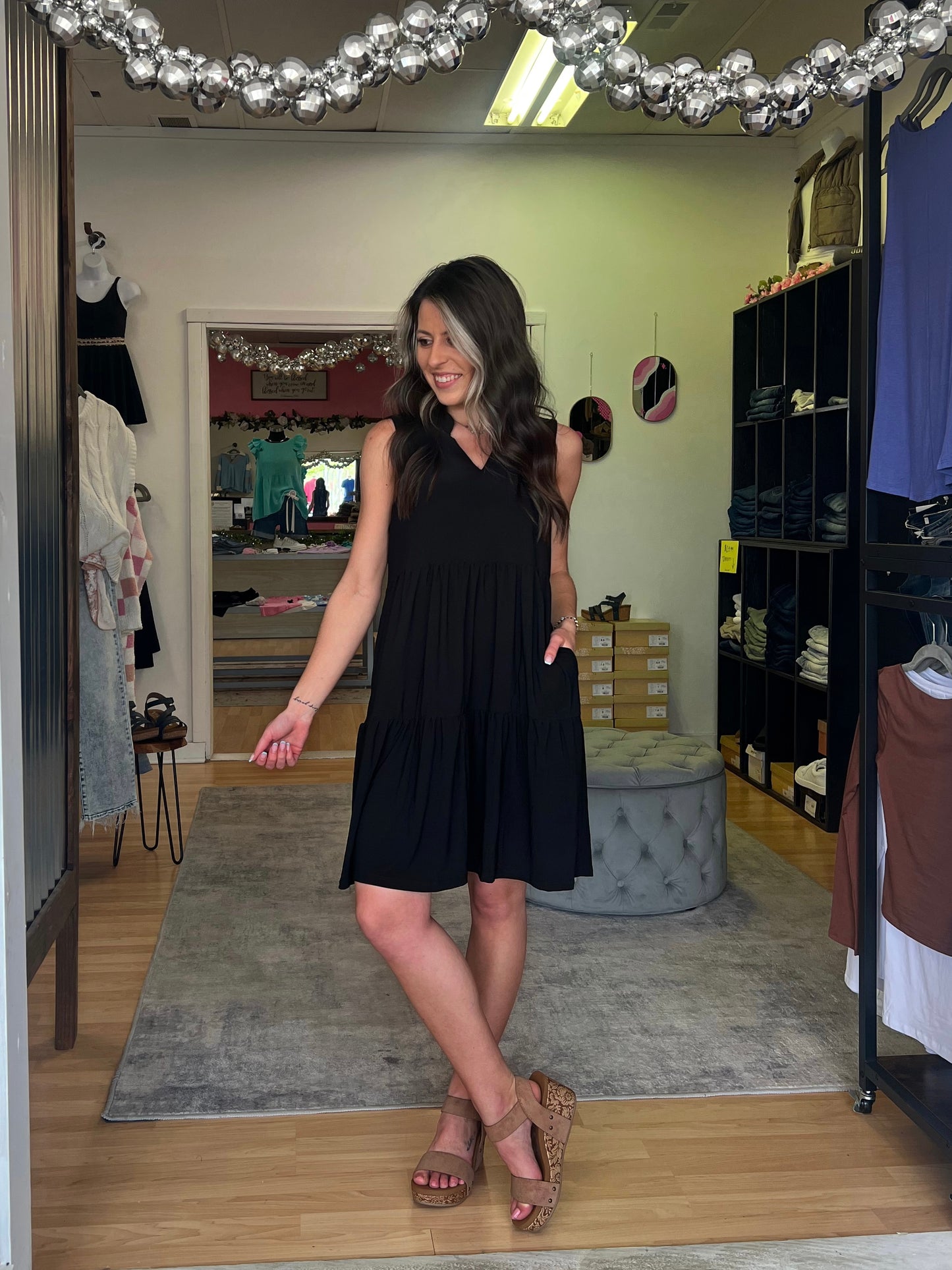 Lizzy Tiered Tank Dress, Black