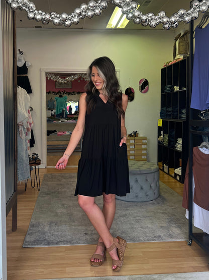 Lizzy Tiered Tank Dress, Black