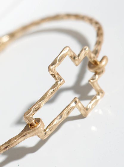 Hammered Open Cross Bracelet, Gold